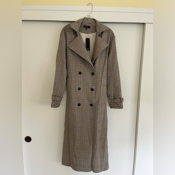 Plaid Double-Breasted Trench Coat - Picture 1 of 11
